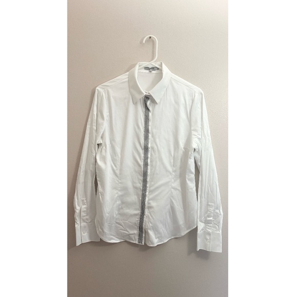 5/$10 MUST BUNDLE Exetera White Dress Shirt with Black Accents - Picture 1 of 5